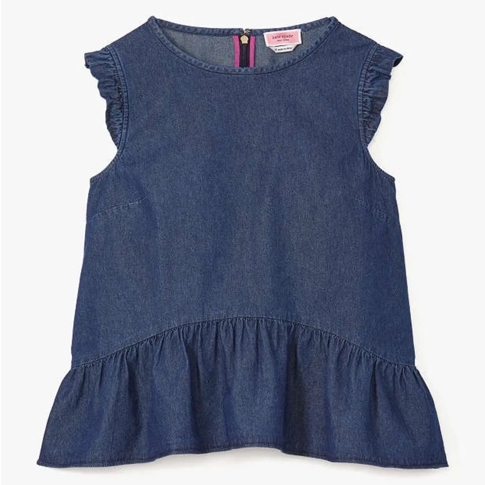 SOLD IN STORE Kate Spade Chambray Flounce Top Size 8 - Picture 2 of 13
